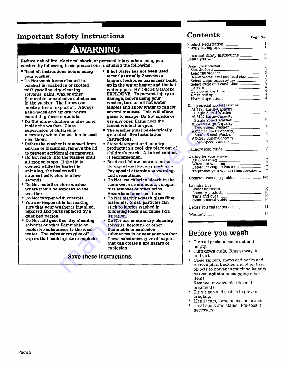 Whirlpool AL5143V Care Manual Download Page 2