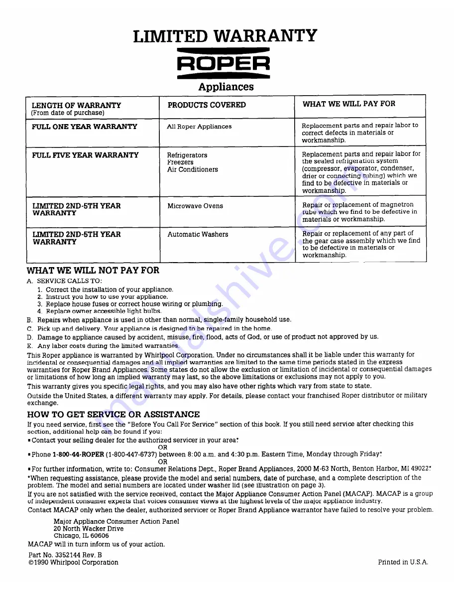 Whirlpool AL5143V Care Manual Download Page 12