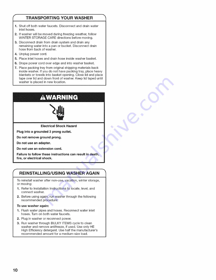 Whirlpool Cabrio W10280477A Use And Care Manual Download Page 10