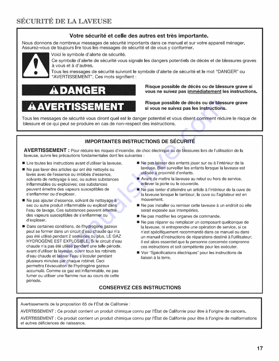 Whirlpool Cabrio W10280477A Use And Care Manual Download Page 17