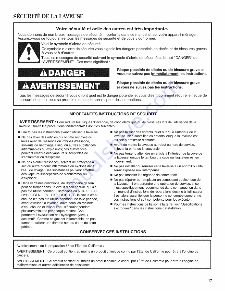 Whirlpool Cabrio WTW5500XW3 Use And Care Manual Download Page 17