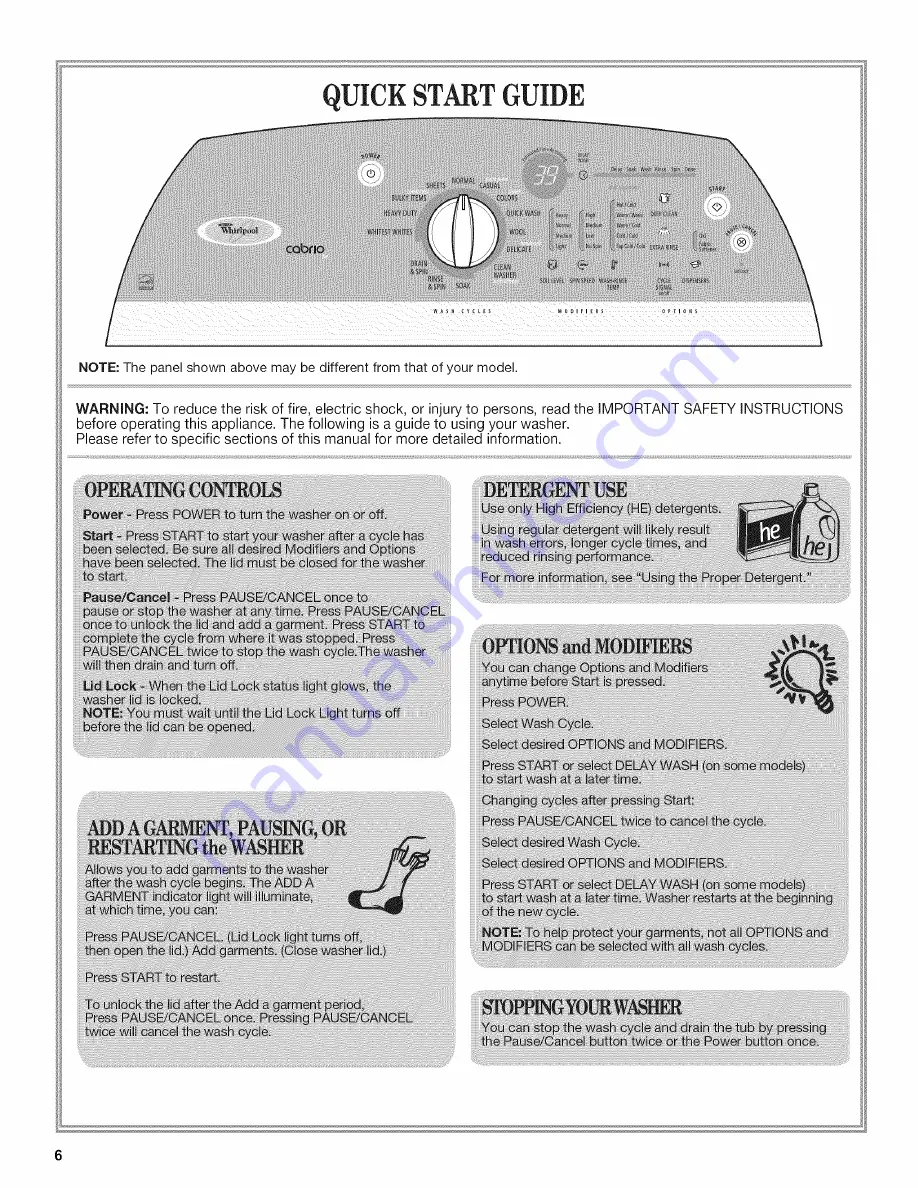 Whirlpool CABRIO WTW6300WW0 Use & Care Manual Download Page 6