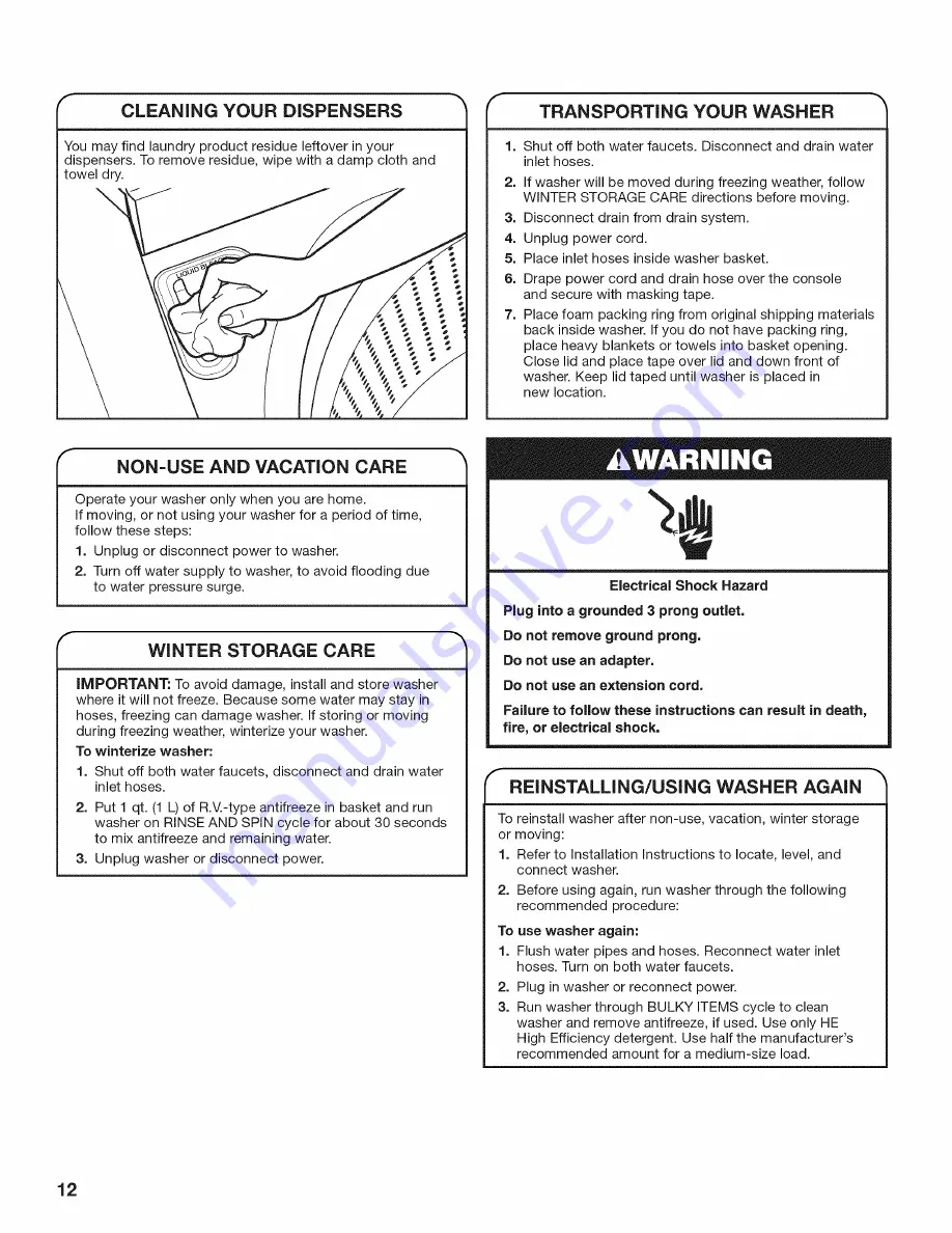 Whirlpool Cabrio WTW7800XB0 Use And Care Manual Download Page 12