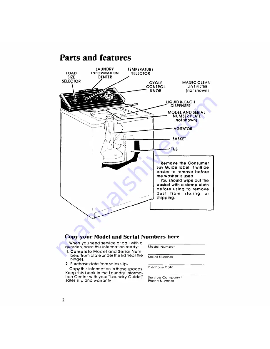 Whirlpool Design 2000 LA5700XP Use & Care Manual Download Page 2