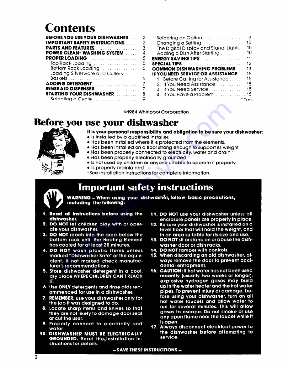 Whirlpool DU9903XL Use & Care Manual Download Page 2