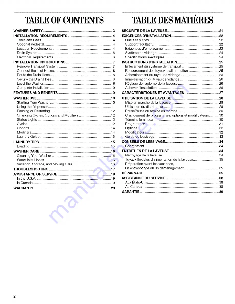 Whirlpool Duet GHW9100LW1 Скачать руководство пользователя страница 2