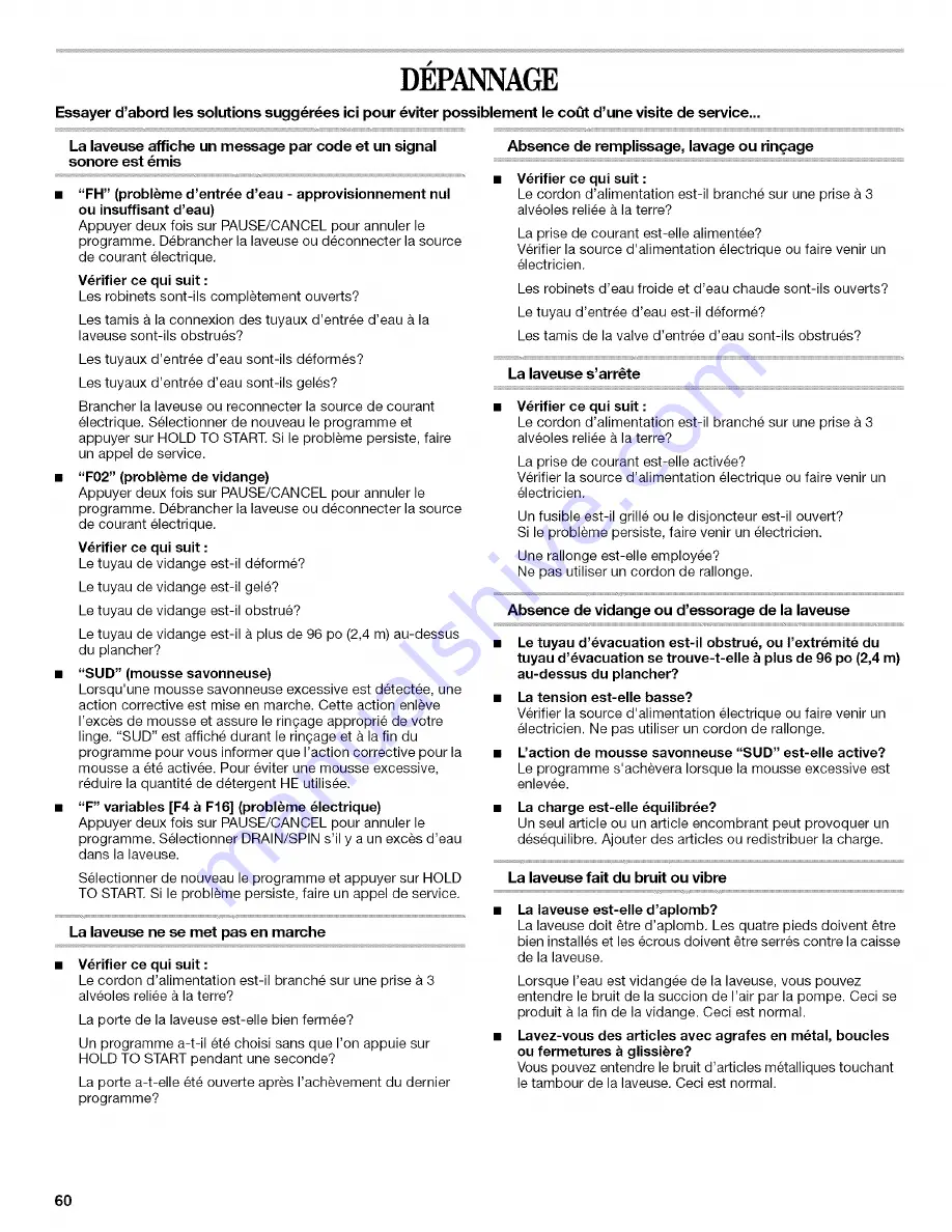 Whirlpool Duet GHW9150PW0 Use & Care Manual Download Page 60