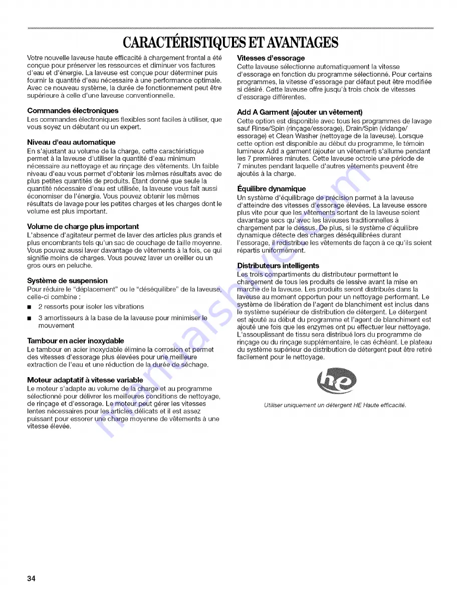 Whirlpool Duet WFW8410SW01 Use & Care Manual Download Page 34