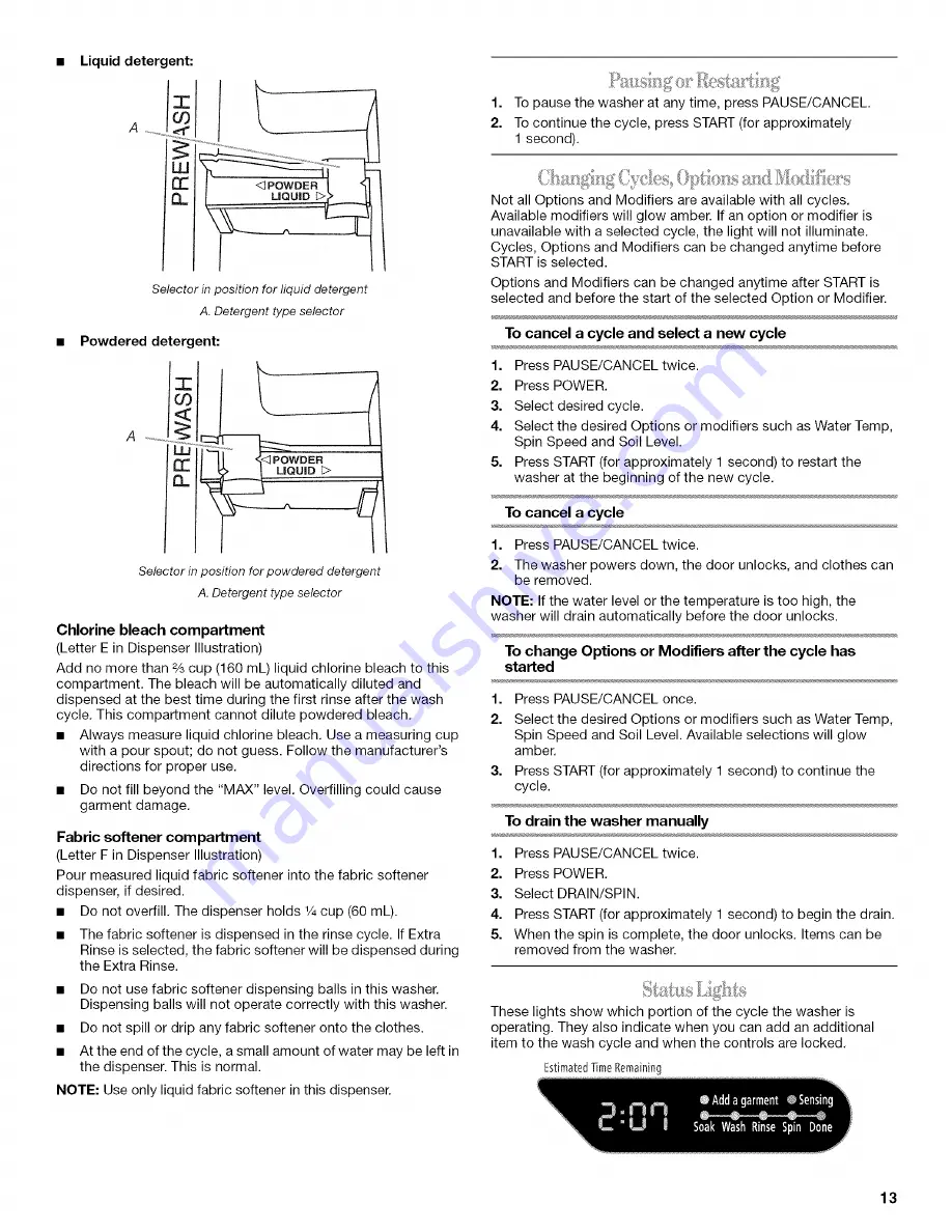 Whirlpool duet WFW9400SB00 Use & Care Manual Download Page 13