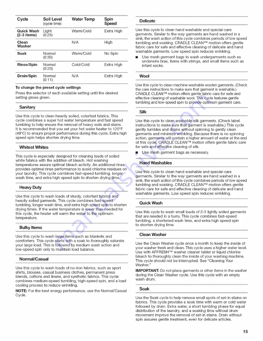 Whirlpool Duet WFW9400SB02 Use & Care Manual Download Page 15