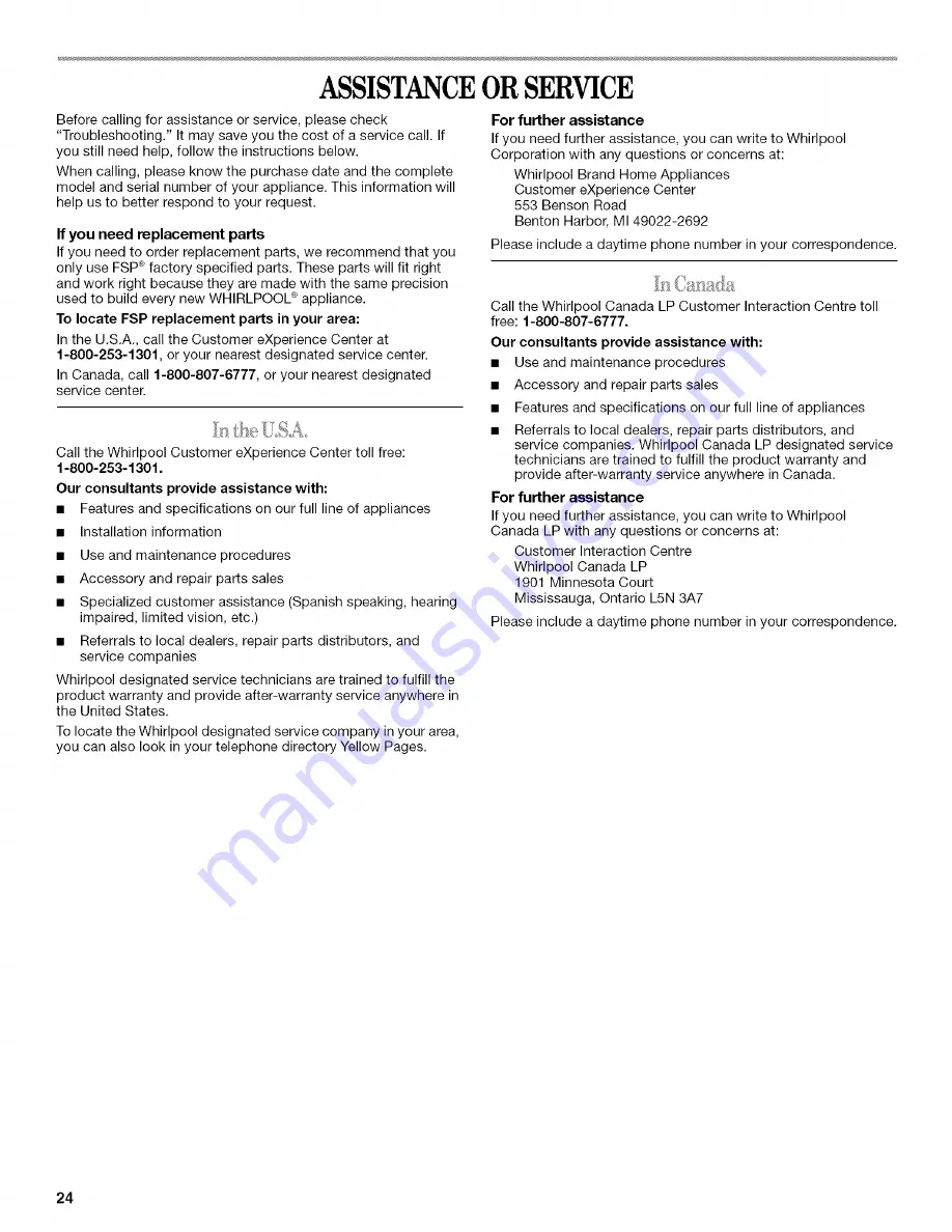 Whirlpool Duet WFW9400SBA10 Use & Care Manual Download Page 24