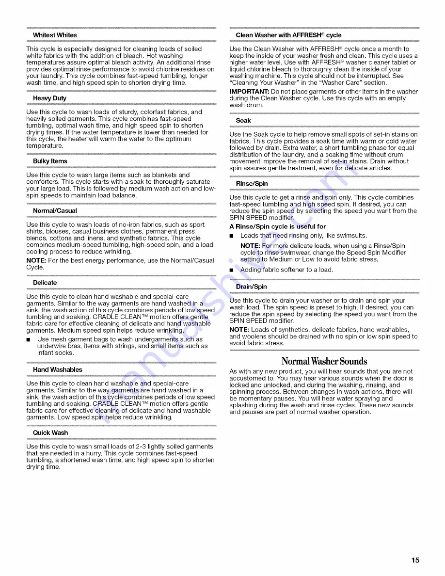 Whirlpool duet WFW9451XW00 Use & Care Manual Download Page 15