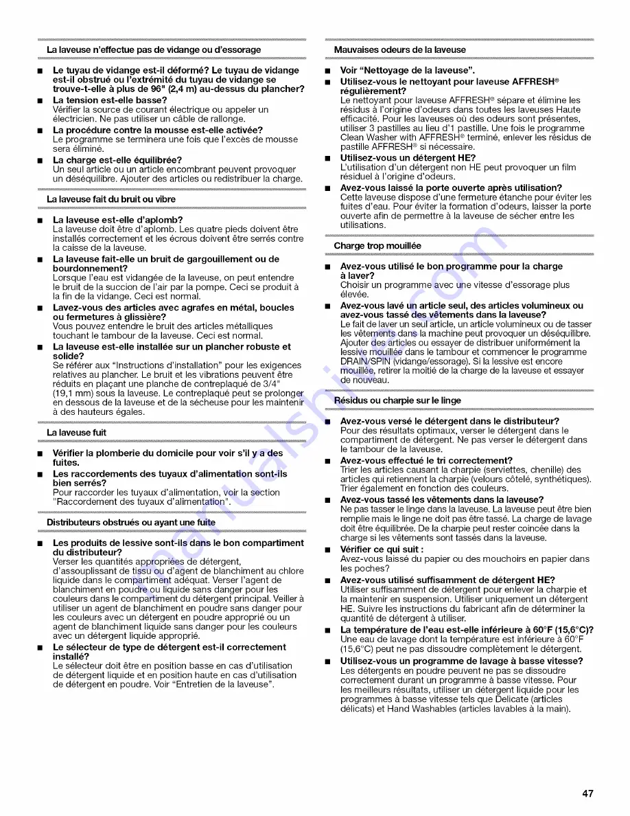 Whirlpool duet WFW9451XW00 Use & Care Manual Download Page 47