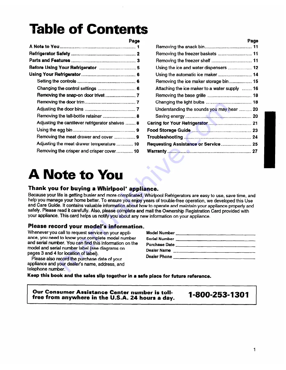 Whirlpool ED22ZRXDN00 Use And Care Manual Download Page 2