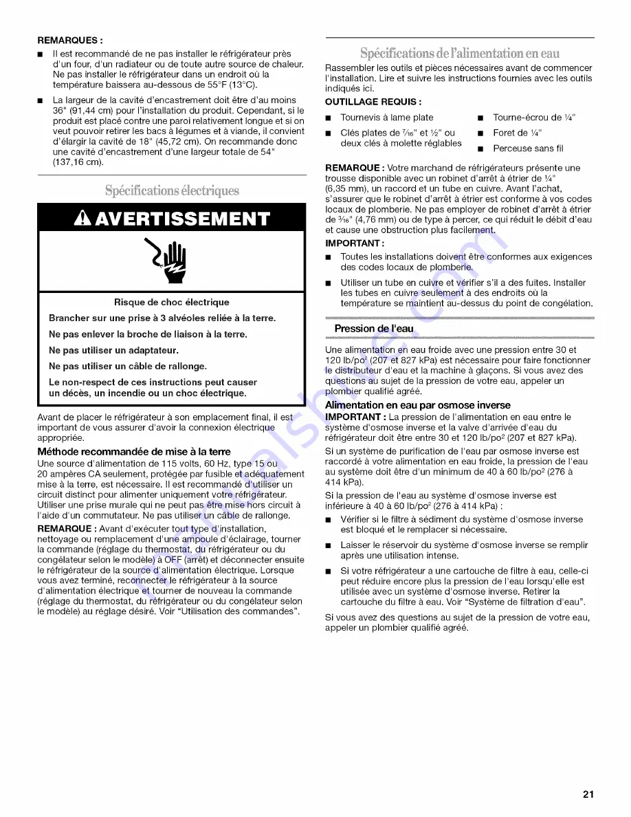 Whirlpool ED5GVEXVD - 25.3 CF SxS E-Star Adj Dr BIN1 User Instructions Download Page 21