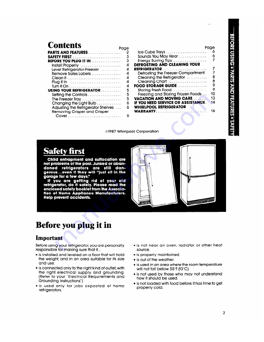 Whirlpool EL11SC Use & Care Manual Download Page 3