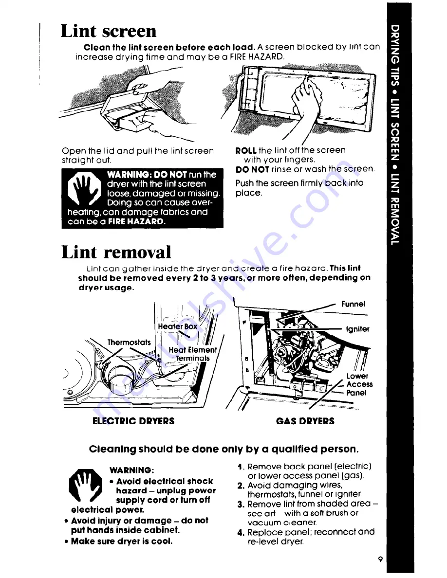 Whirlpool ELECTRIC LE5795XM Use & Care Manual Download Page 9