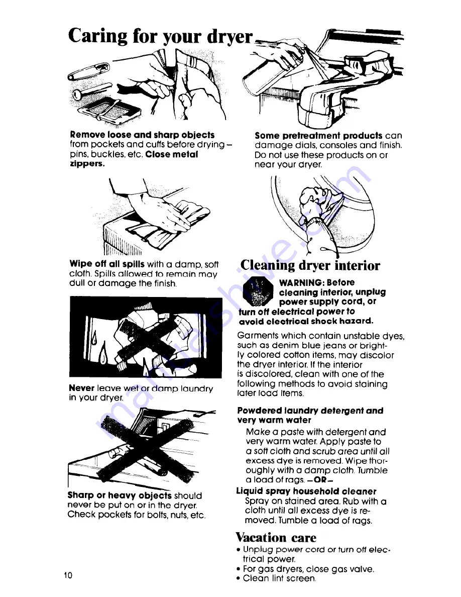 Whirlpool ELECTRIC LE5795XM Use & Care Manual Download Page 10