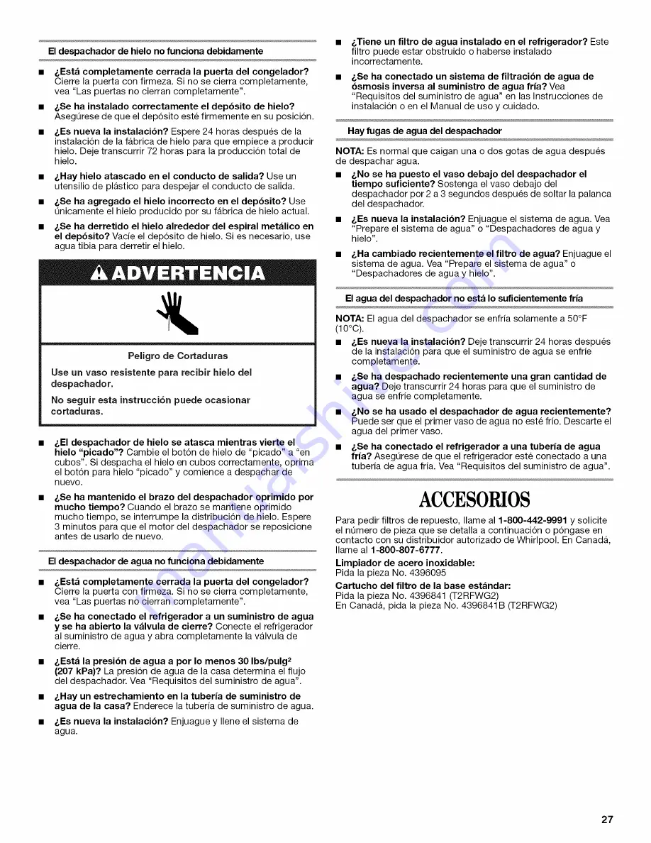 Whirlpool ES5DVAXWA00 User Instructions Download Page 27