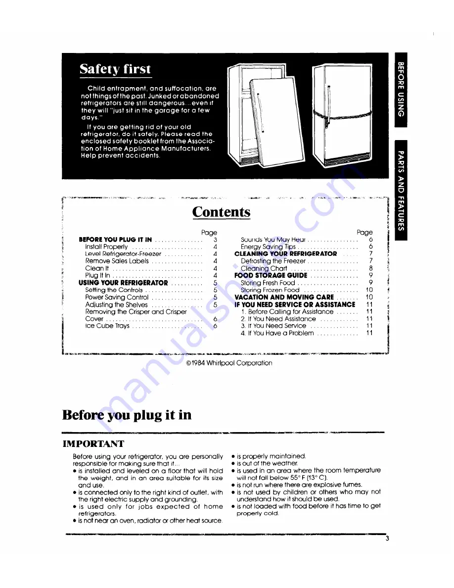 Whirlpool ET12PC Use And Care Manual Download Page 3