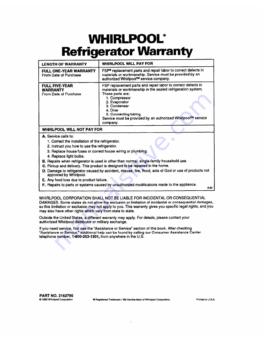 Whirlpool ET18SK Use And Care Manual Download Page 20