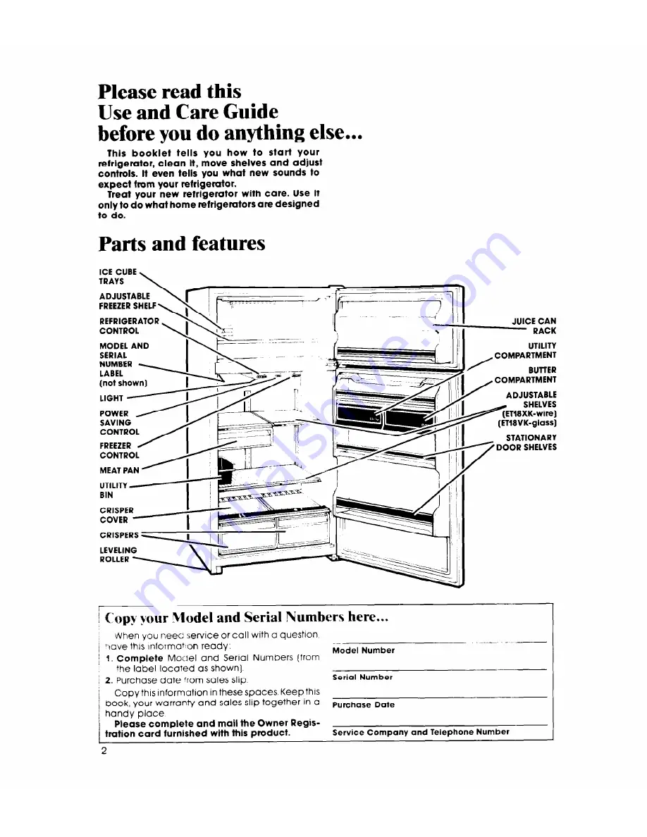 Whirlpool ET18VK Use & Care Manual Download Page 2