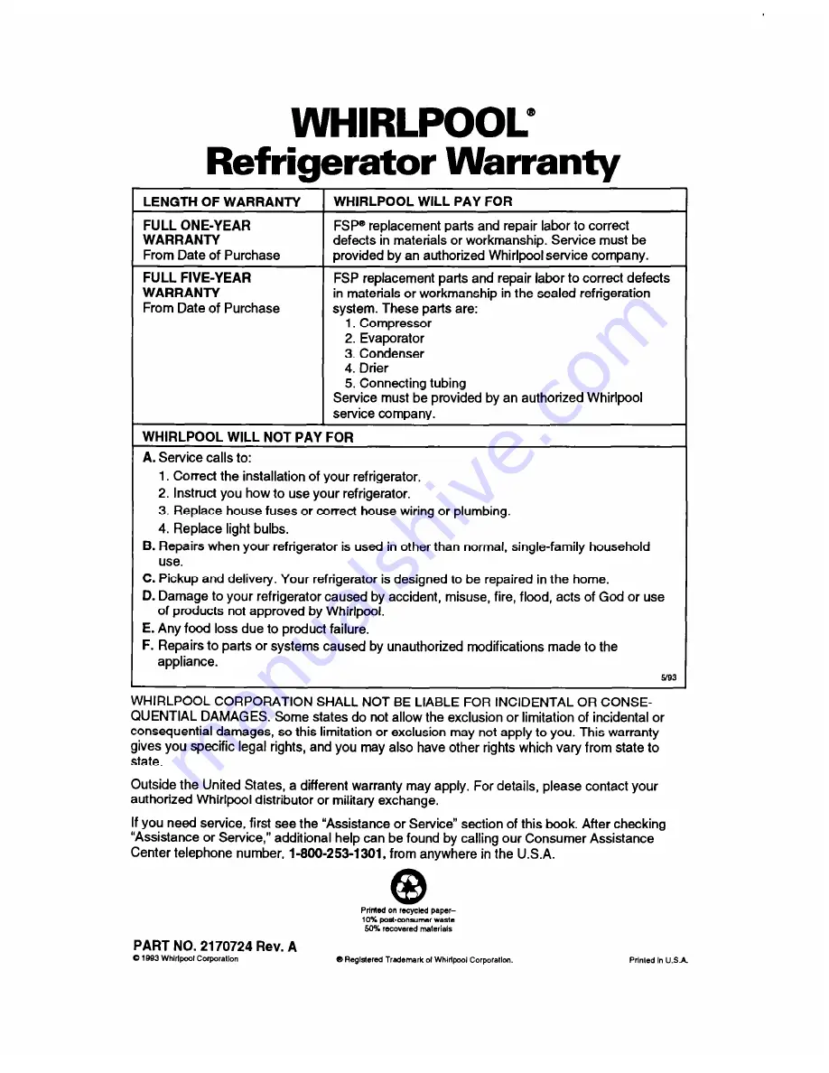 Whirlpool ET18ZK Use And Care Manual Download Page 22