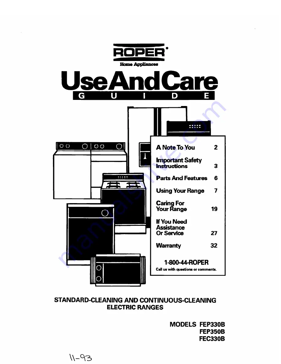 Whirlpool FEC330B Important Instructions Manual Download Page 1