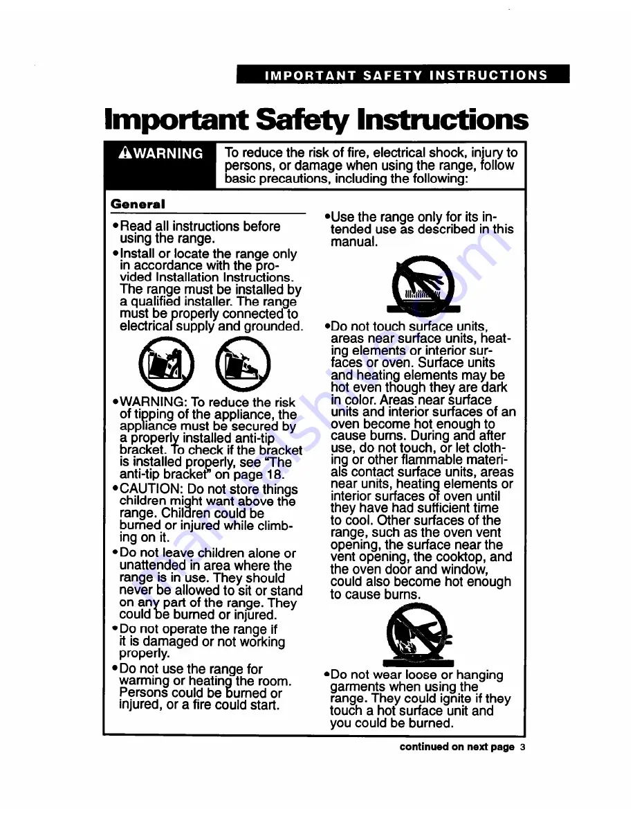 Whirlpool FEC330B Important Instructions Manual Download Page 3