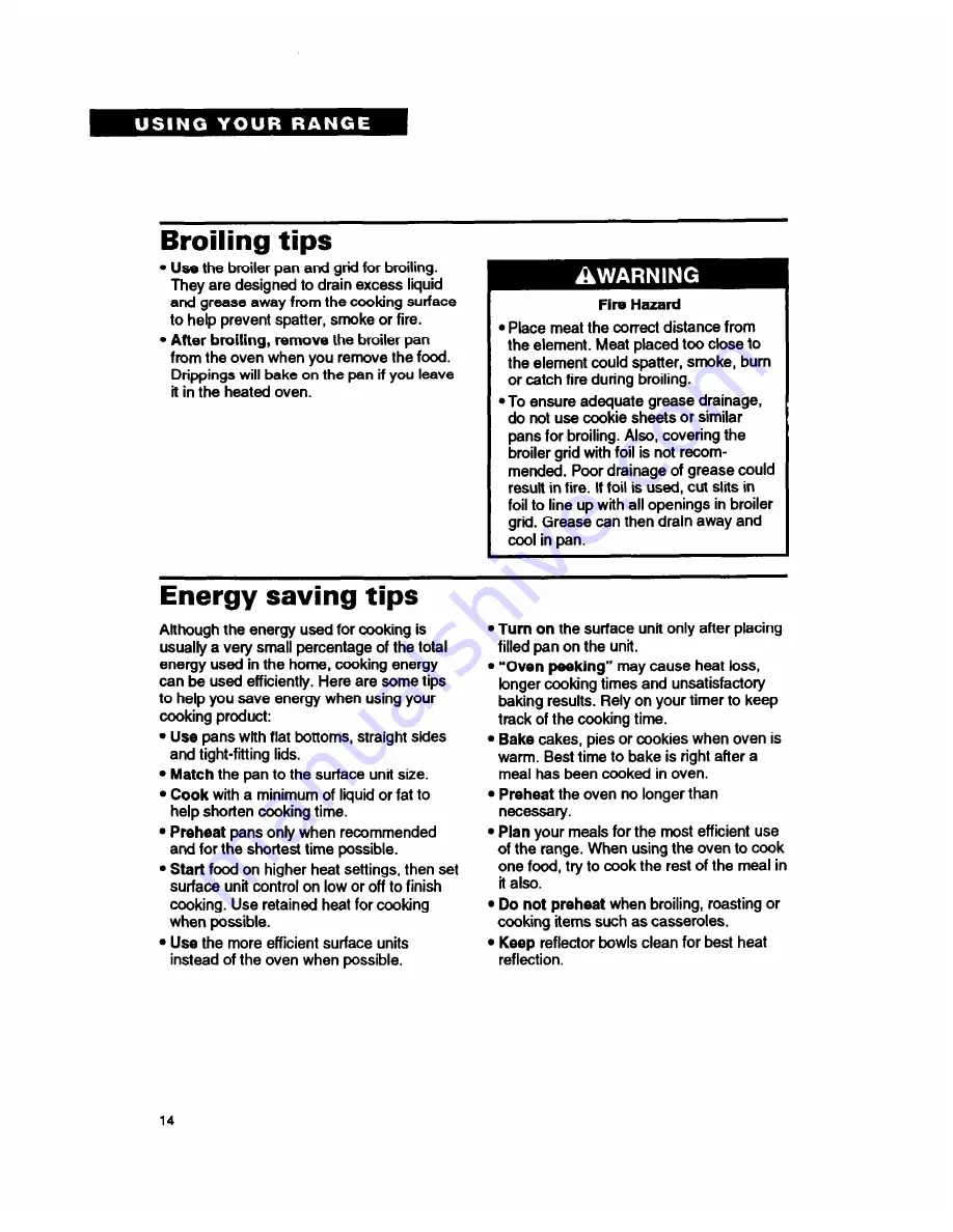 Whirlpool FEP310B Use And Care Manual Download Page 14