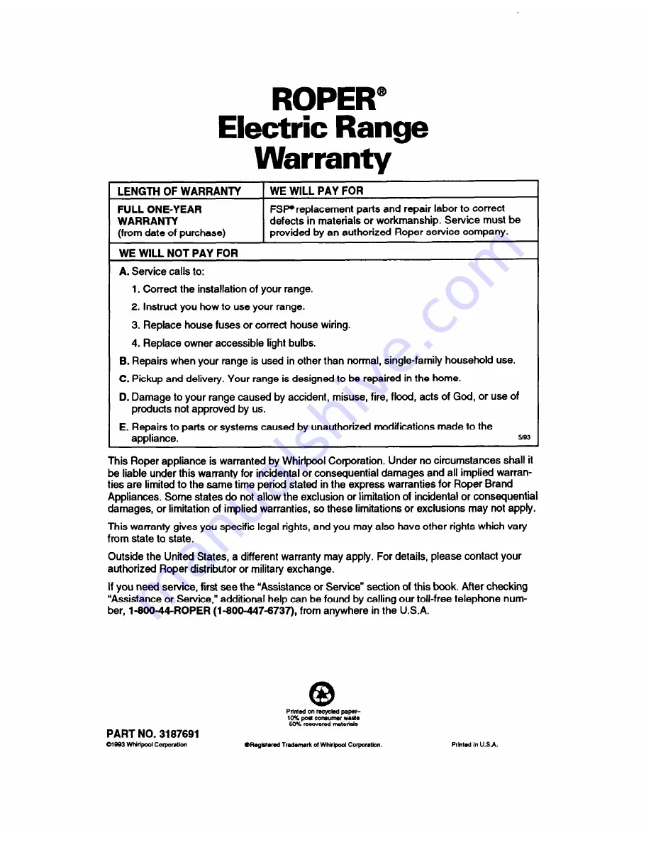 Whirlpool FEP310B Use And Care Manual Download Page 26