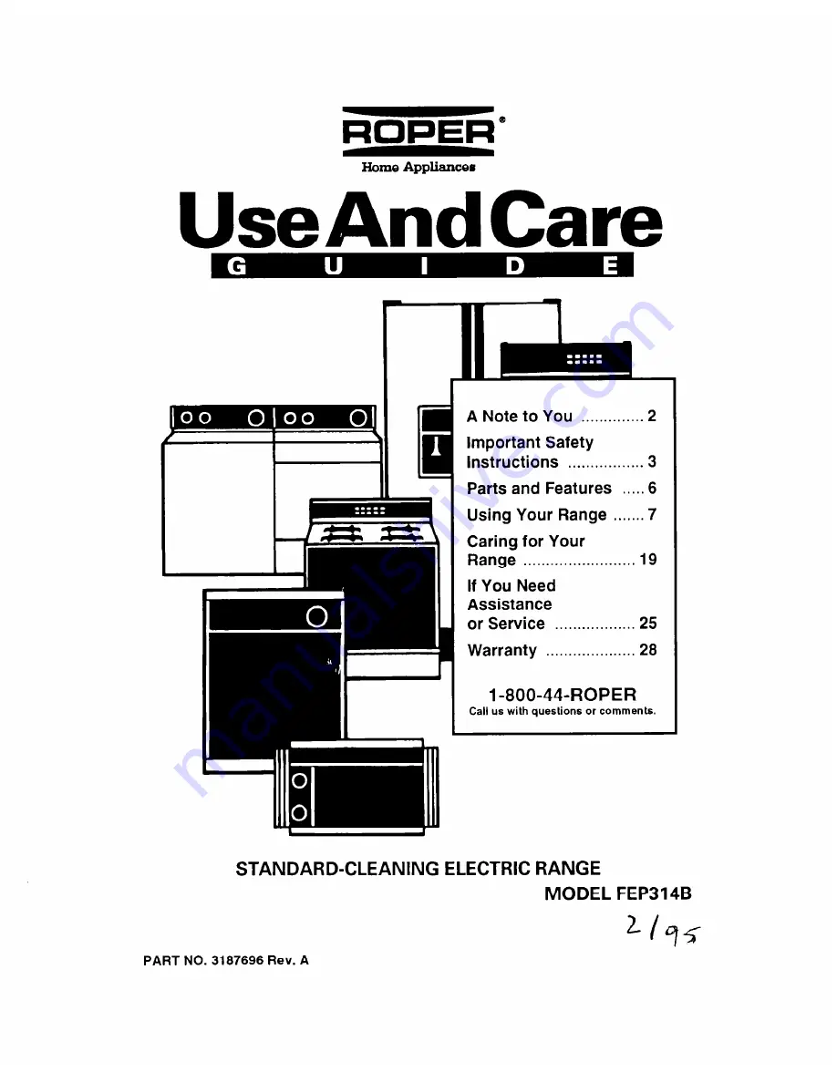 Whirlpool FEP314B Important Instructions Manual Download Page 1