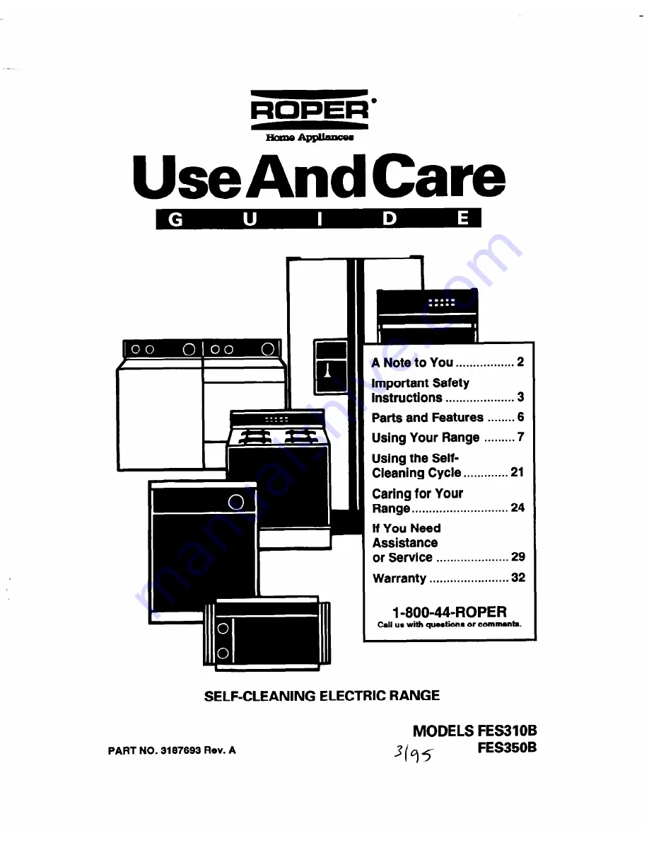 Whirlpool FES310B Use And Care Manual Download Page 1