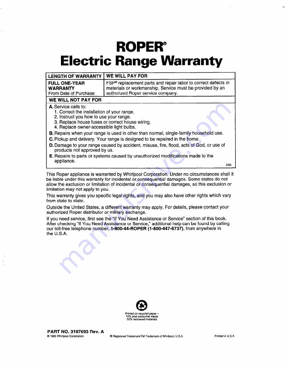 Whirlpool FES310B Use And Care Manual Download Page 32