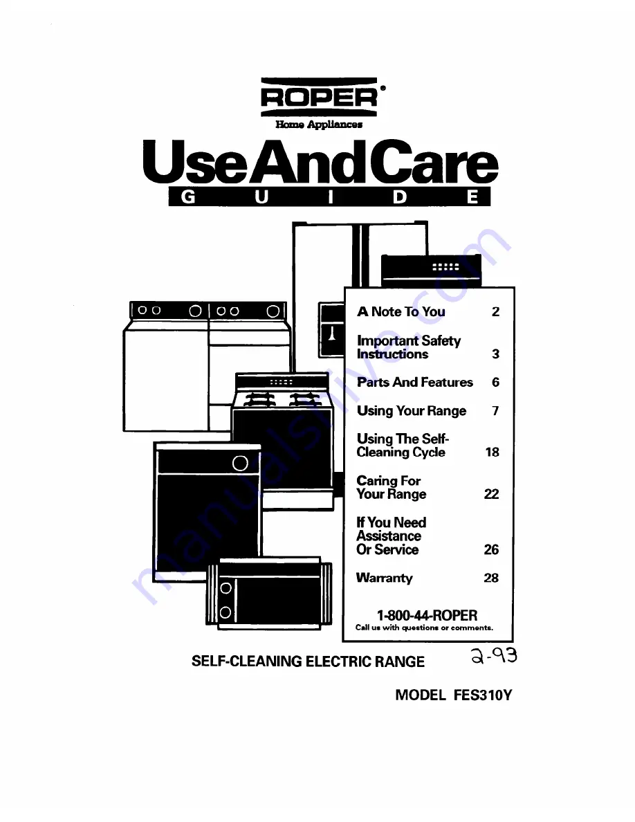 Whirlpool FES310Y Use And Care Manual Download Page 1