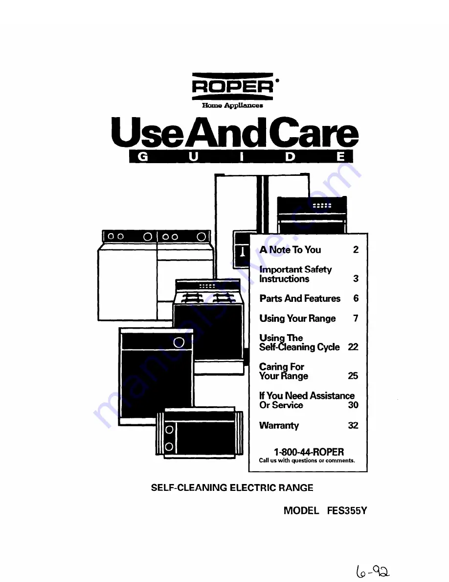 Whirlpool FES355Y Use And Care Manual Download Page 1