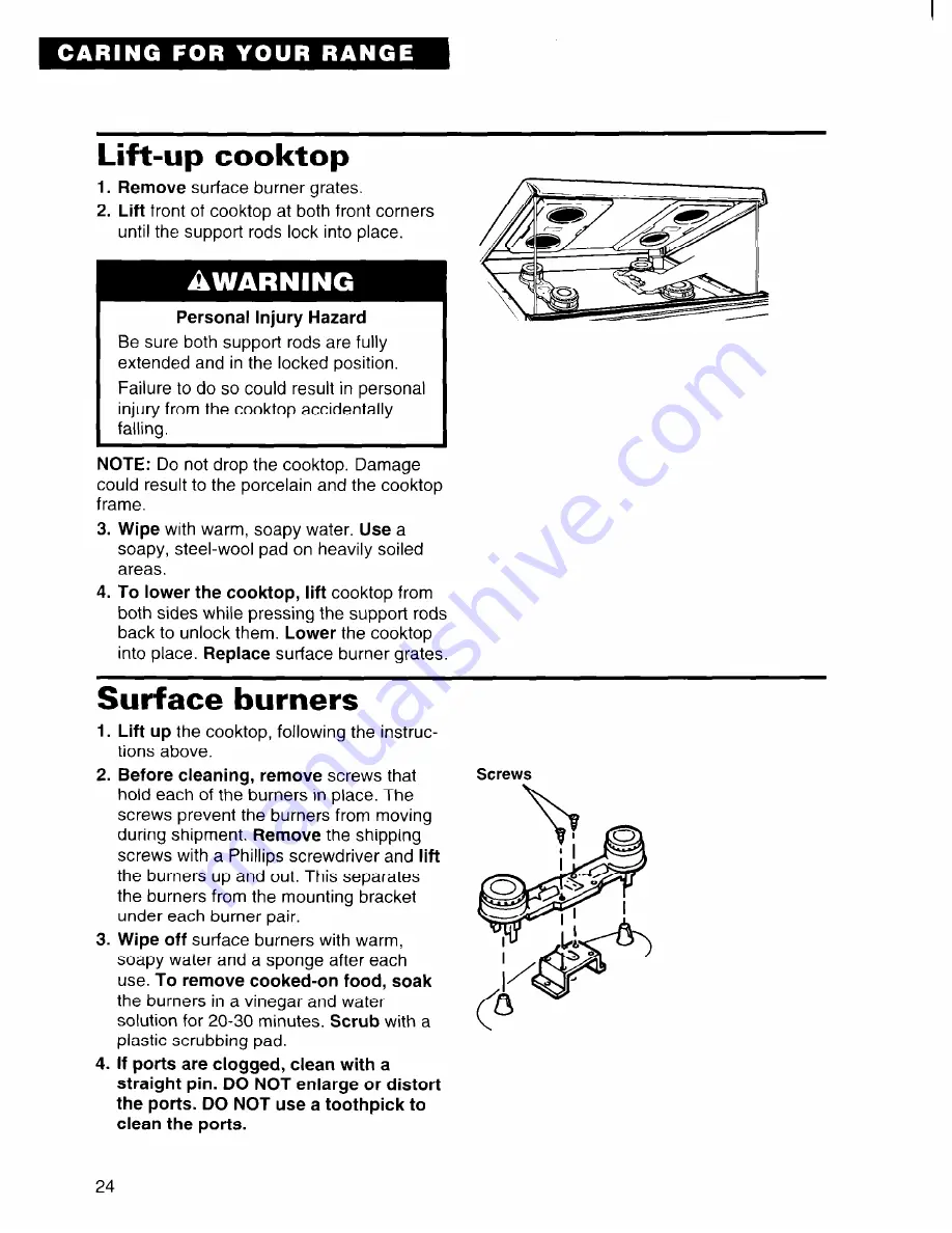 Whirlpool FGS385B Use And Care Manual Download Page 24