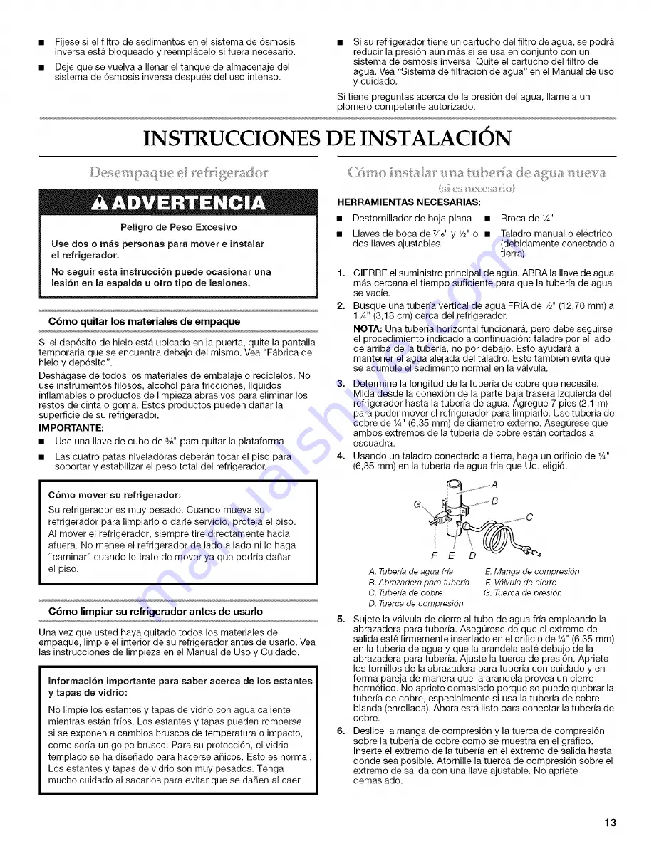 Whirlpool GC3NHAXVS - Side-By-Side Refrigerator Installation Instructions Manual Download Page 13