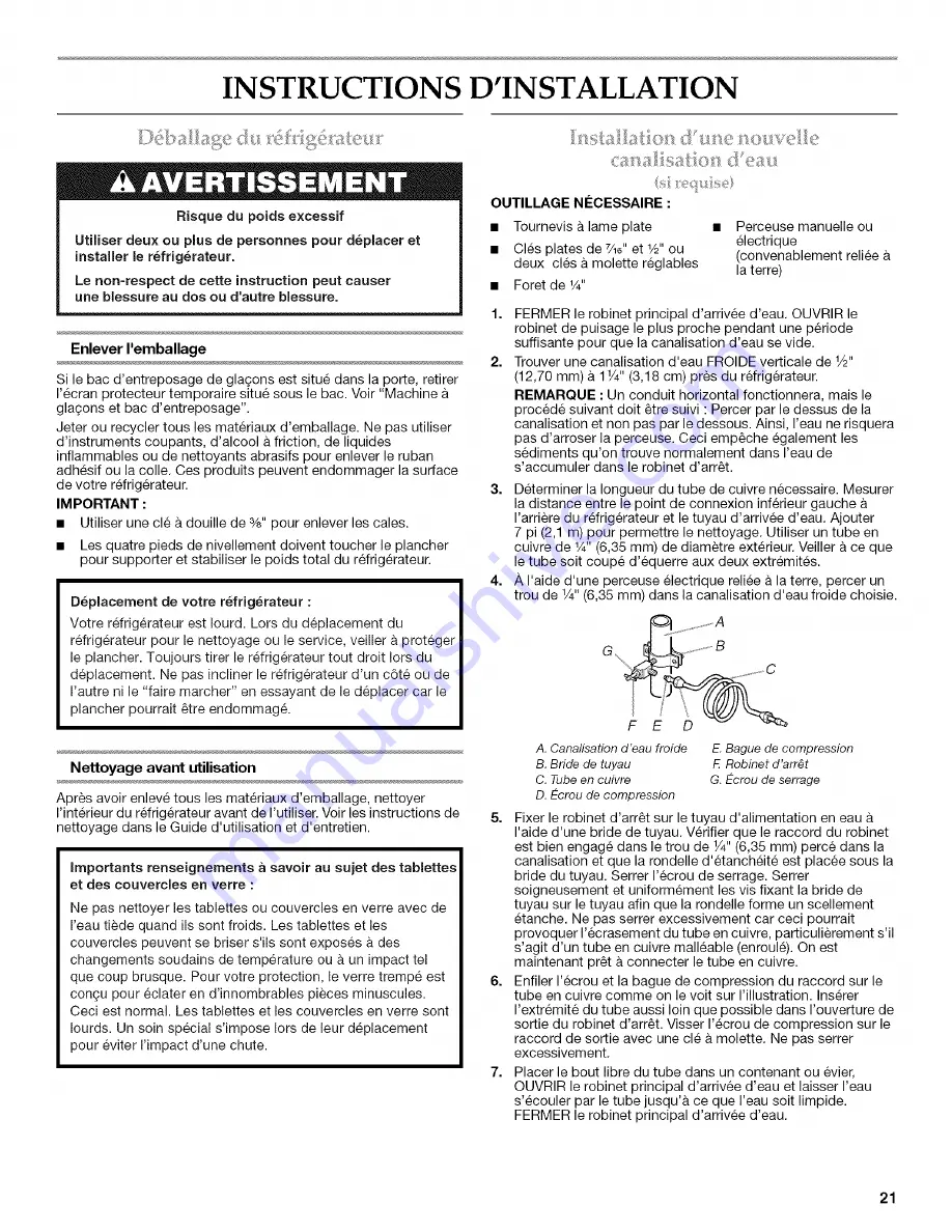 Whirlpool GC3NHAXVS - Side-By-Side Refrigerator Installation Instructions Manual Download Page 21