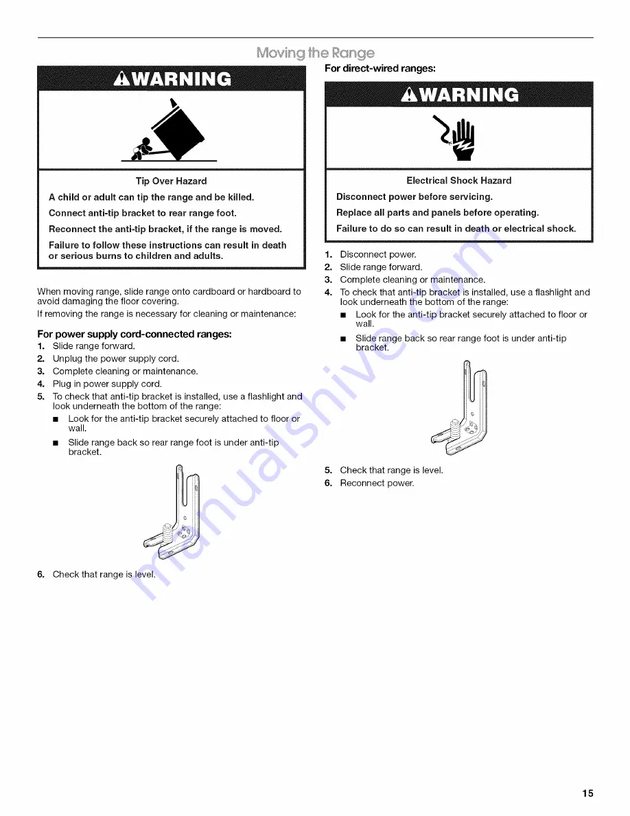 Whirlpool GGE350LWB00 Installation Instructions Manual Download Page 15