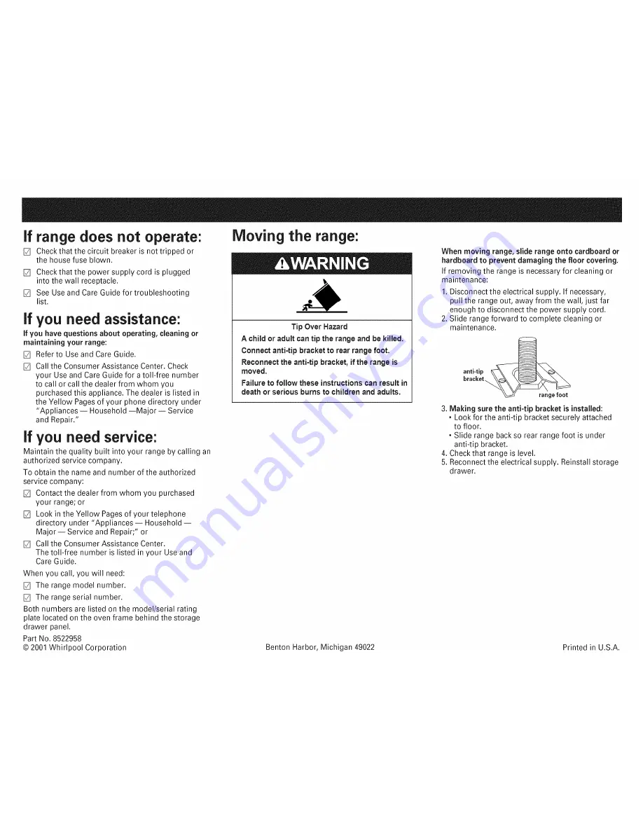 Whirlpool GR458LXLQ0 Installation Instructions Manual Download Page 7