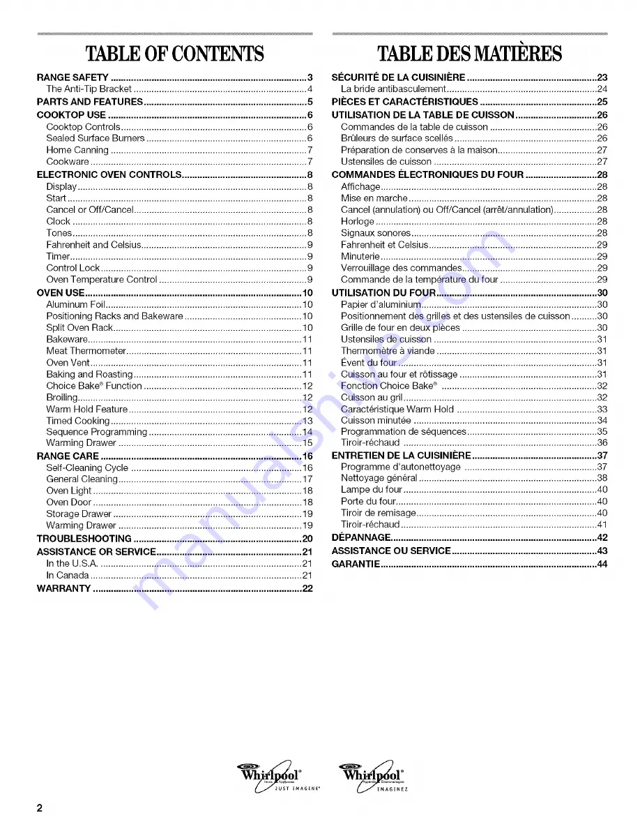 Whirlpool GS440LEMQ5 Use & Care Manual Download Page 2