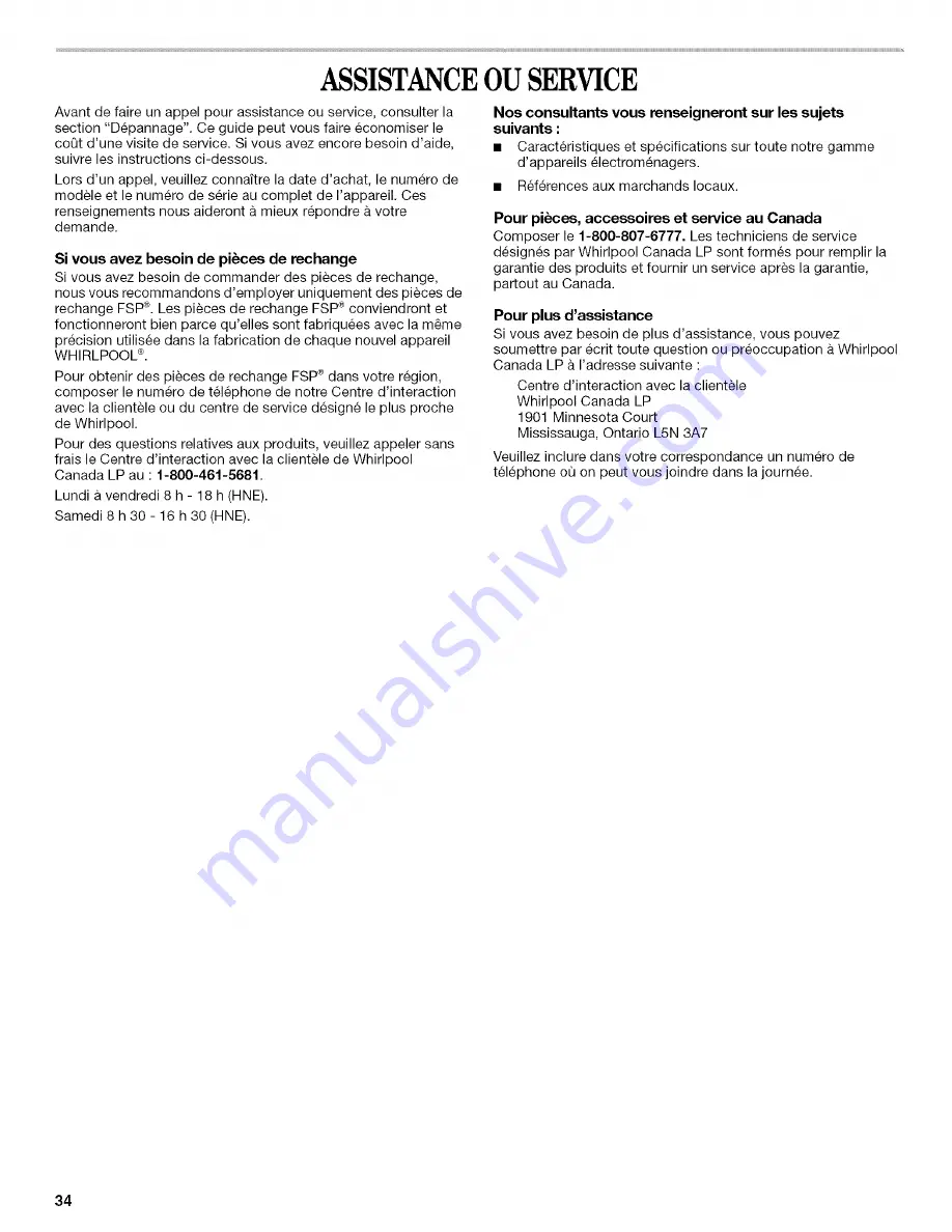 Whirlpool GW395LEPB00 Use & Care Manual Download Page 34