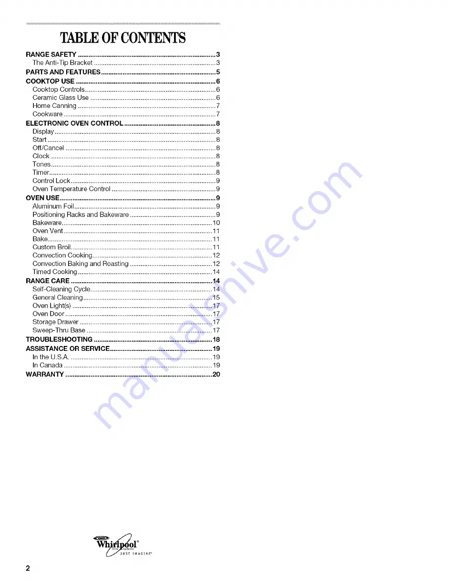 Whirlpool GY396LXPB00 Скачать руководство пользователя страница 2