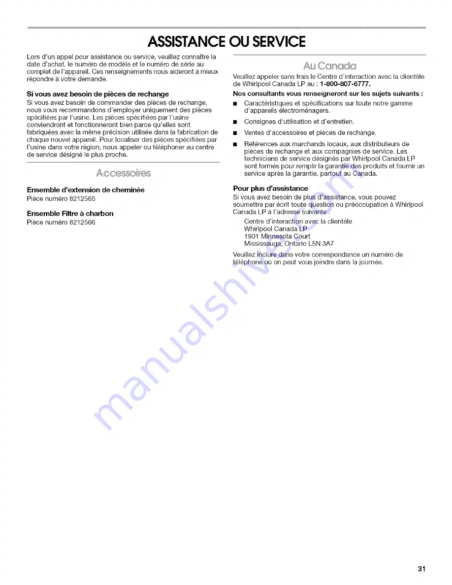 Whirlpool GZ9730SSS0 Use & Care Manual Download Page 31