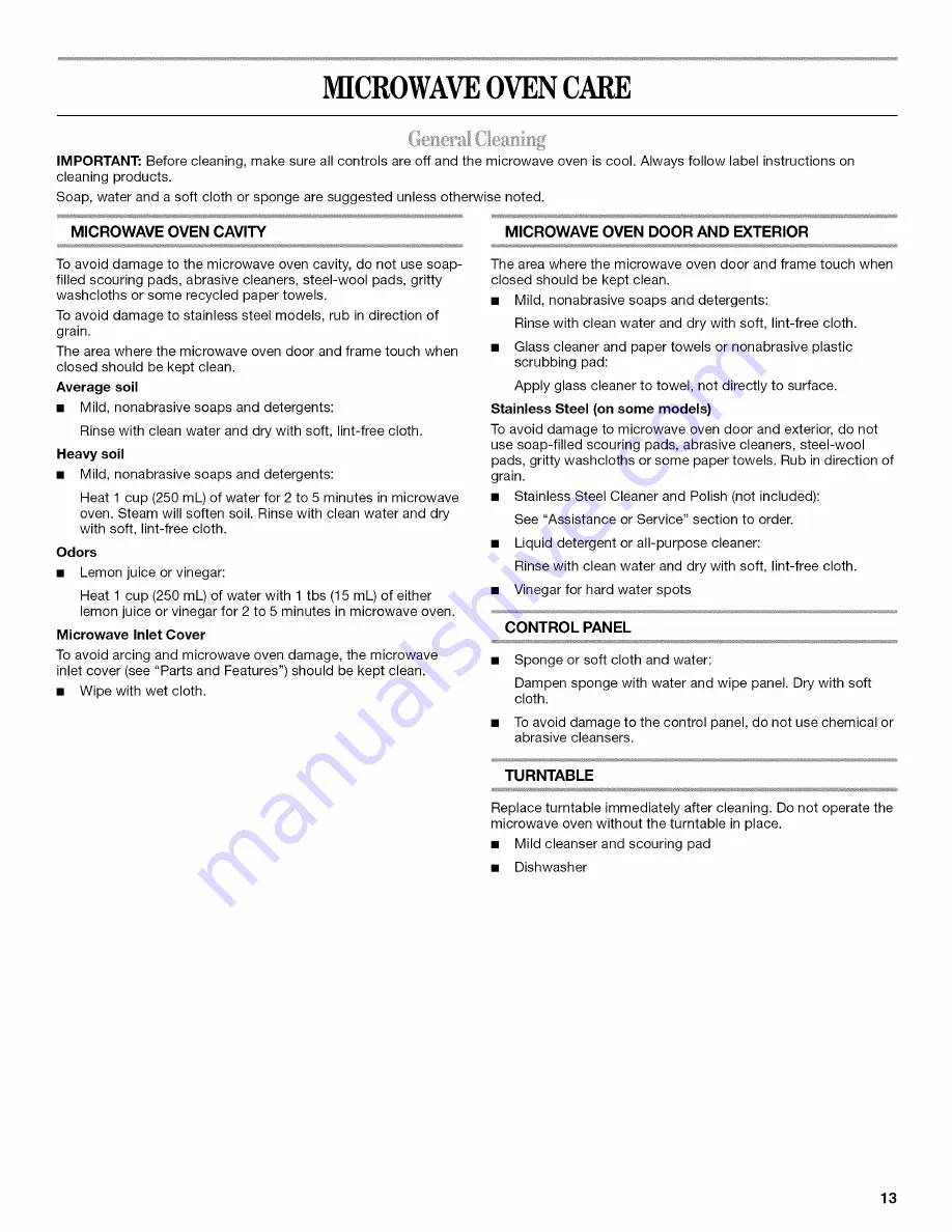 Whirlpool KCMS1655 Use & Care Manual Download Page 13