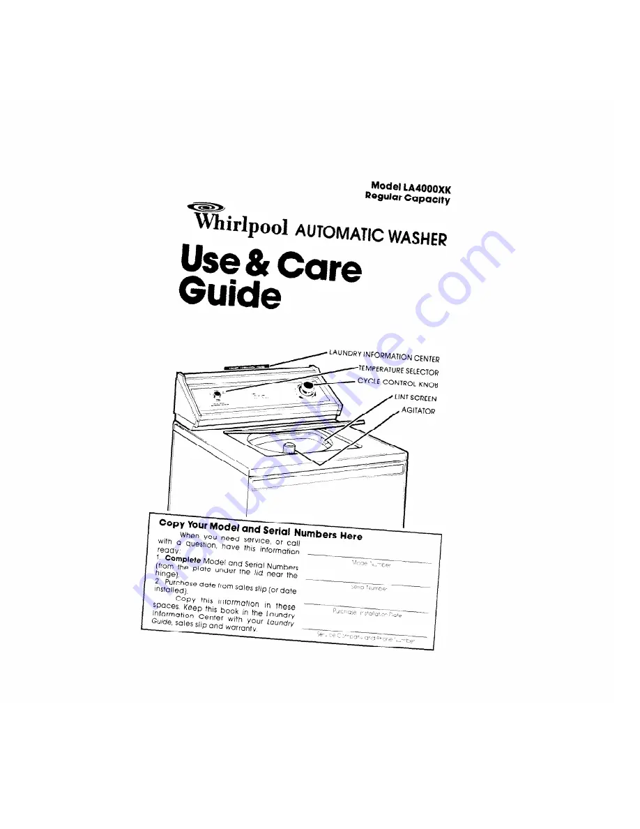 Whirlpool LA4000XK Use And Care Manual Download Page 1