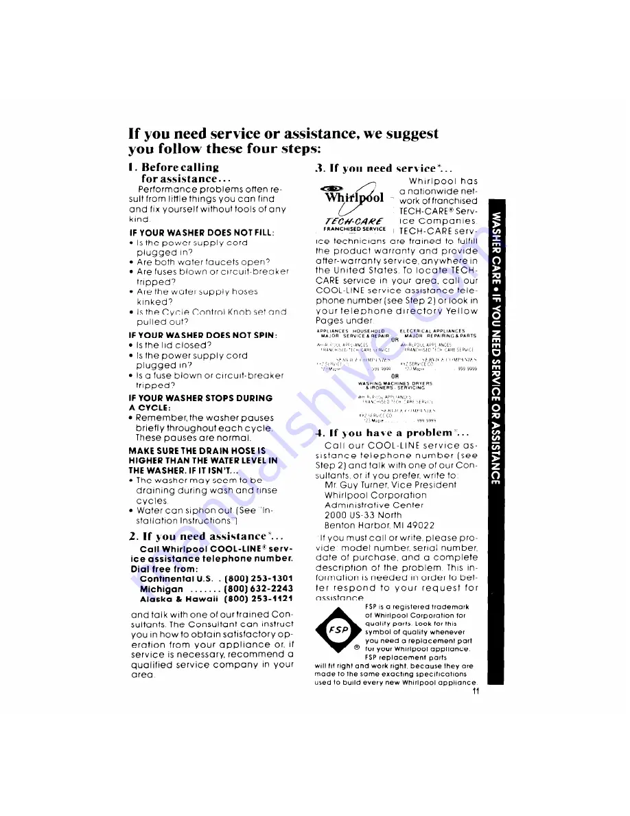 Whirlpool LA5430XM Use & Care Manual Download Page 11