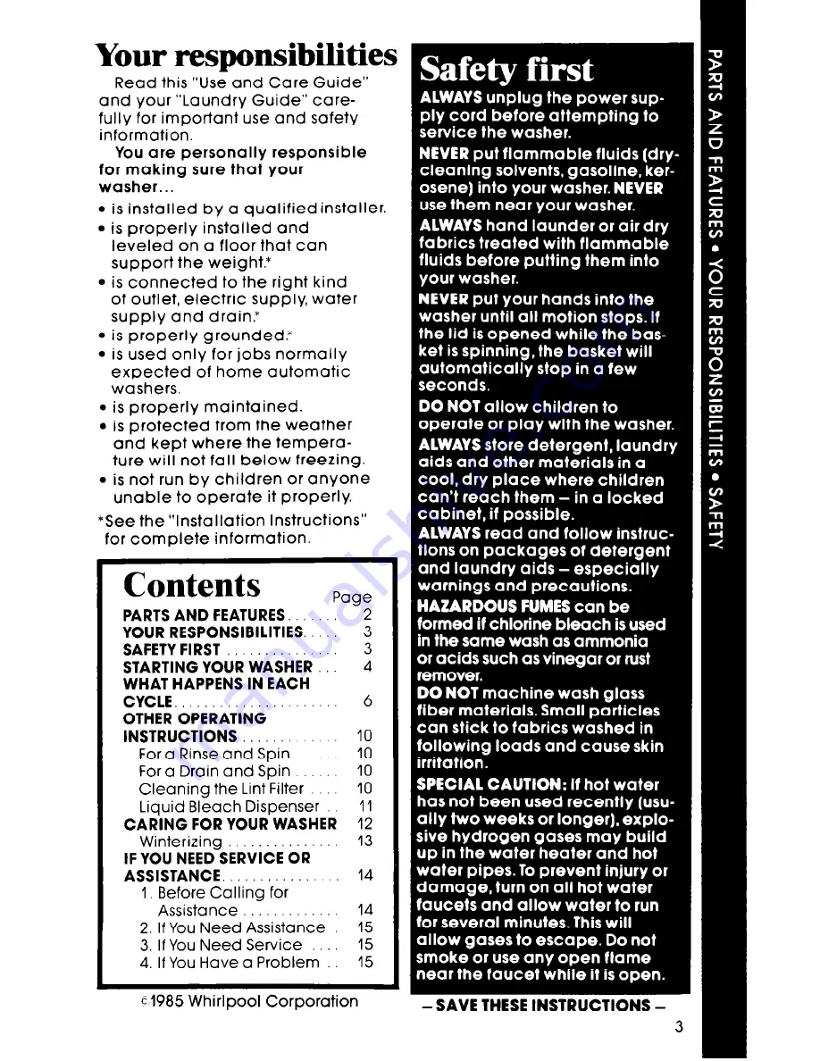 Whirlpool LA5550XP Use & Care Manual Download Page 3