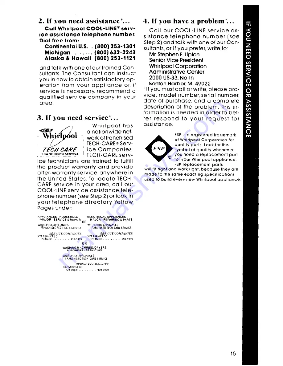 Whirlpool LA5550XP Use & Care Manual Download Page 15